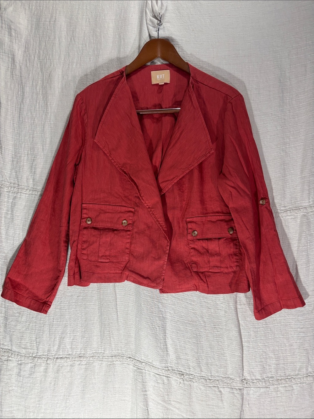 Kut from the Kloth Coral Red Rust Lightweight Blazer Jacket Linen Blend